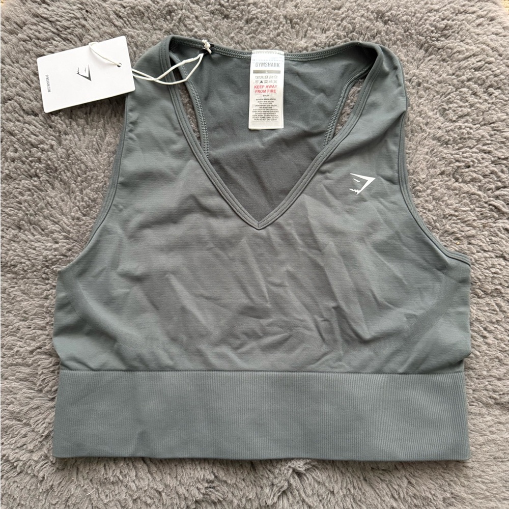 NWT Gymshark Slate Green V-Neck Seamless Sports Bra